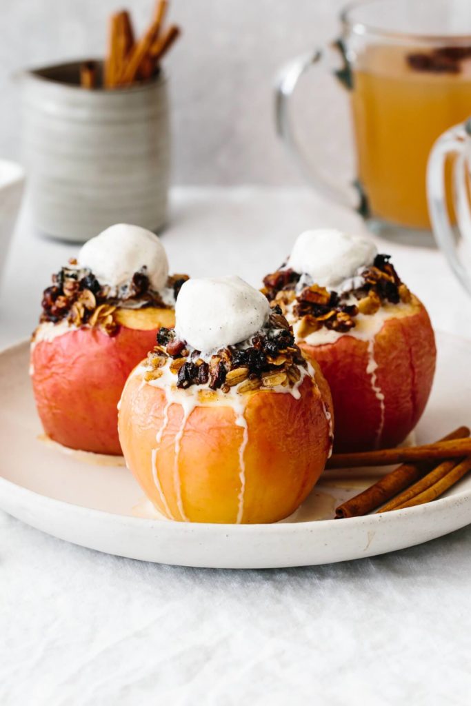 3 paleo baked apples with ice cream topping