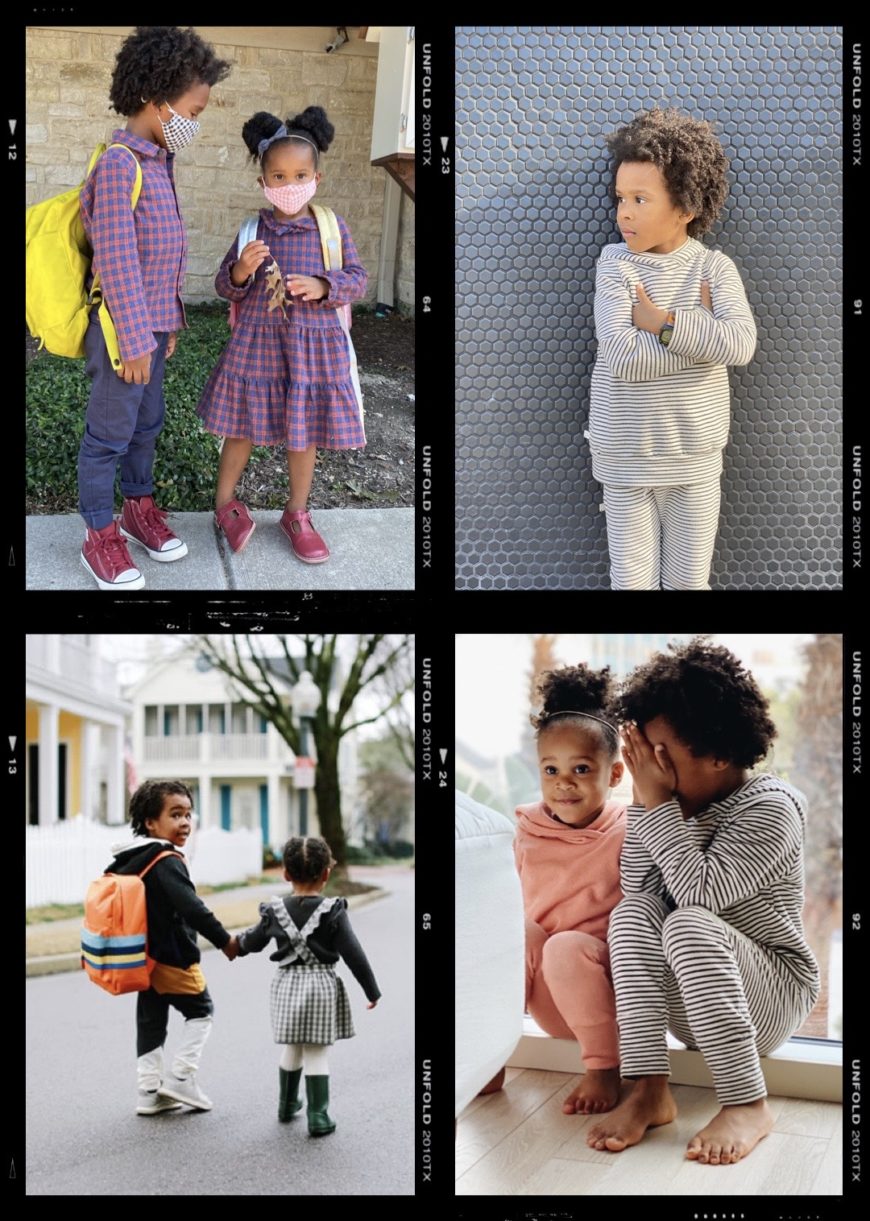 collage of Jill's older kids in coordinating outfits