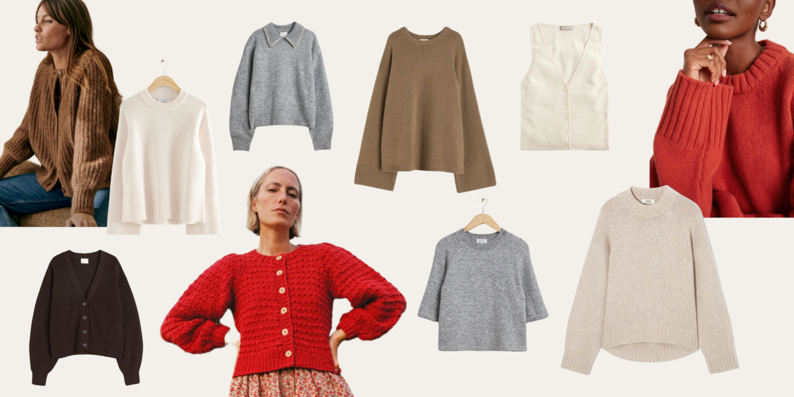 red cardigan, fall cardigan, fall sweaters, brown sweater, grey knit